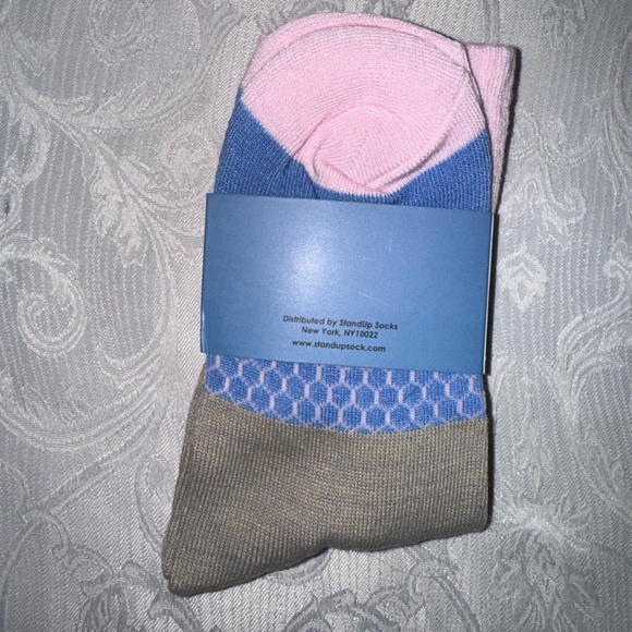 S StandUp Women’s Fay Crew Socks, Pink/Blue/Beige NEW!! - Picture 3 of 4